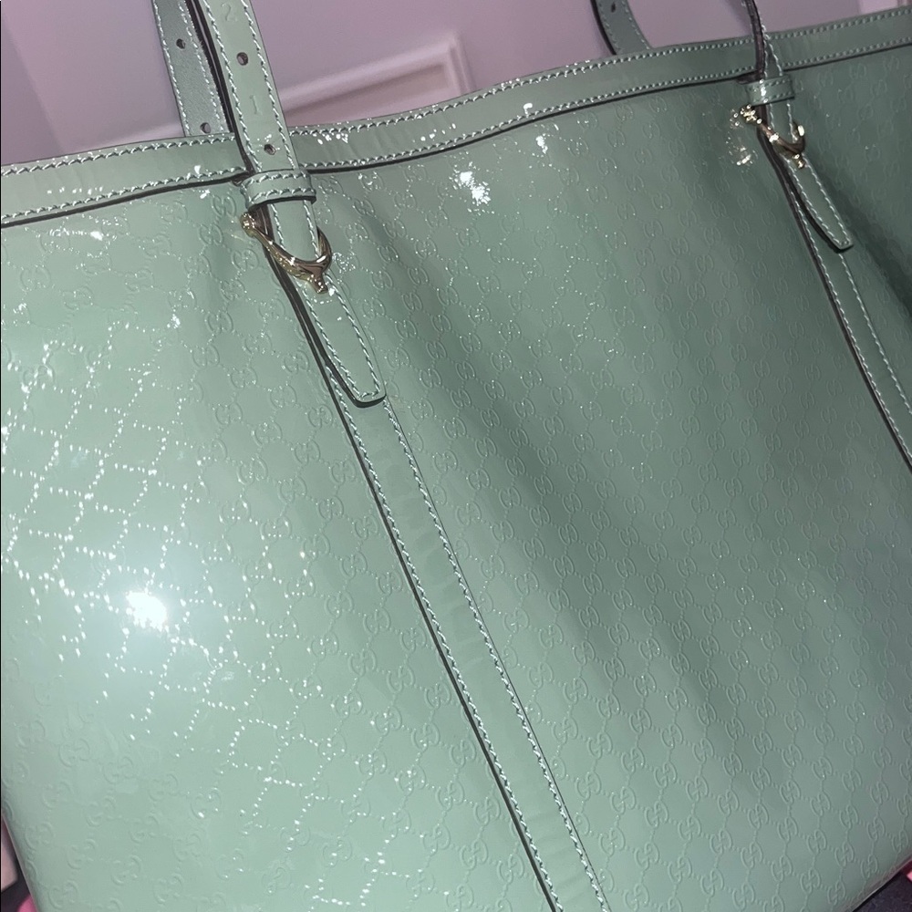NWOT Gucci microguccisima monogram patent RARE COLOR sagegreen tote shoulder bag - Picture 8 of 14